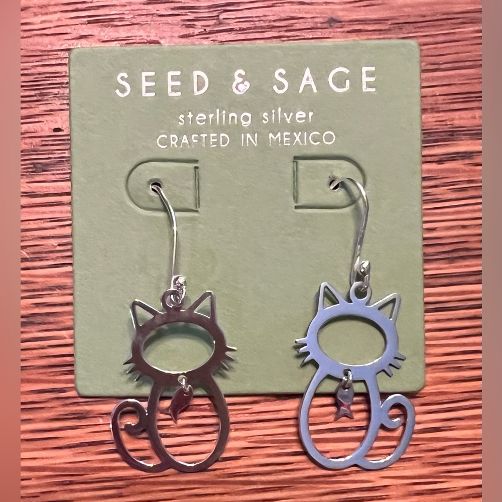 Seed & Sage Silver Cat Earrings